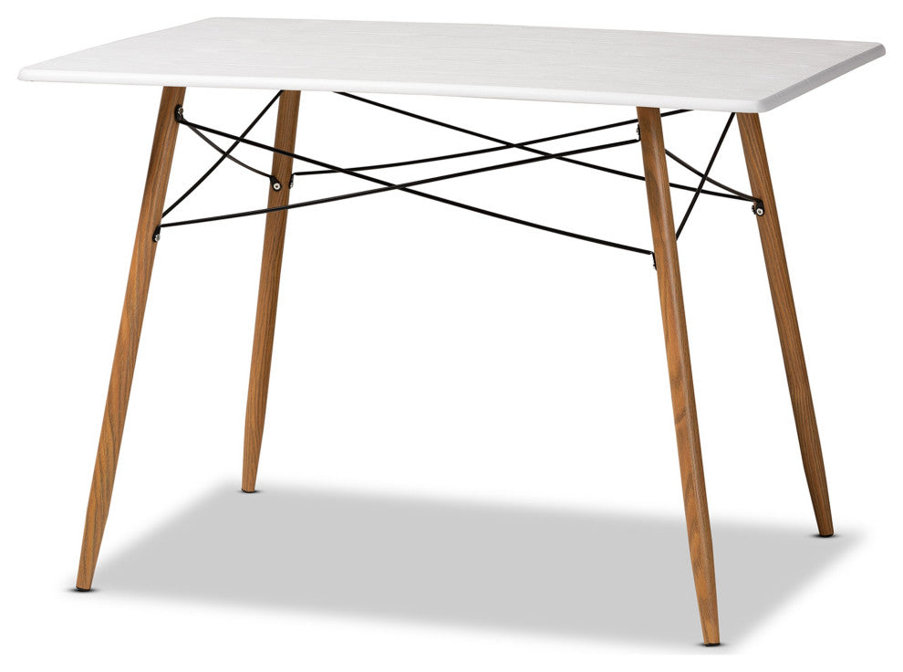 Wayne Modern and Contemporary White and Walnut Finished Metal 5-Piece Dining Set