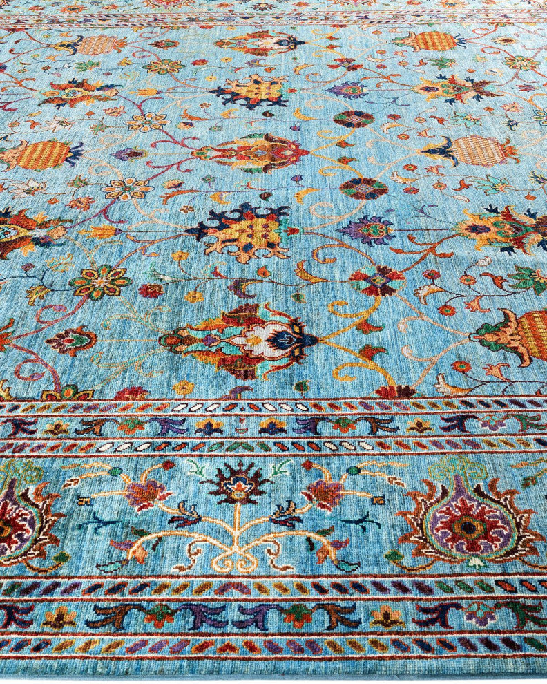 Tribal One-of-a-Kind Hand-Knotted Area Rug Light Blue, 9' 2" x 11' 4"