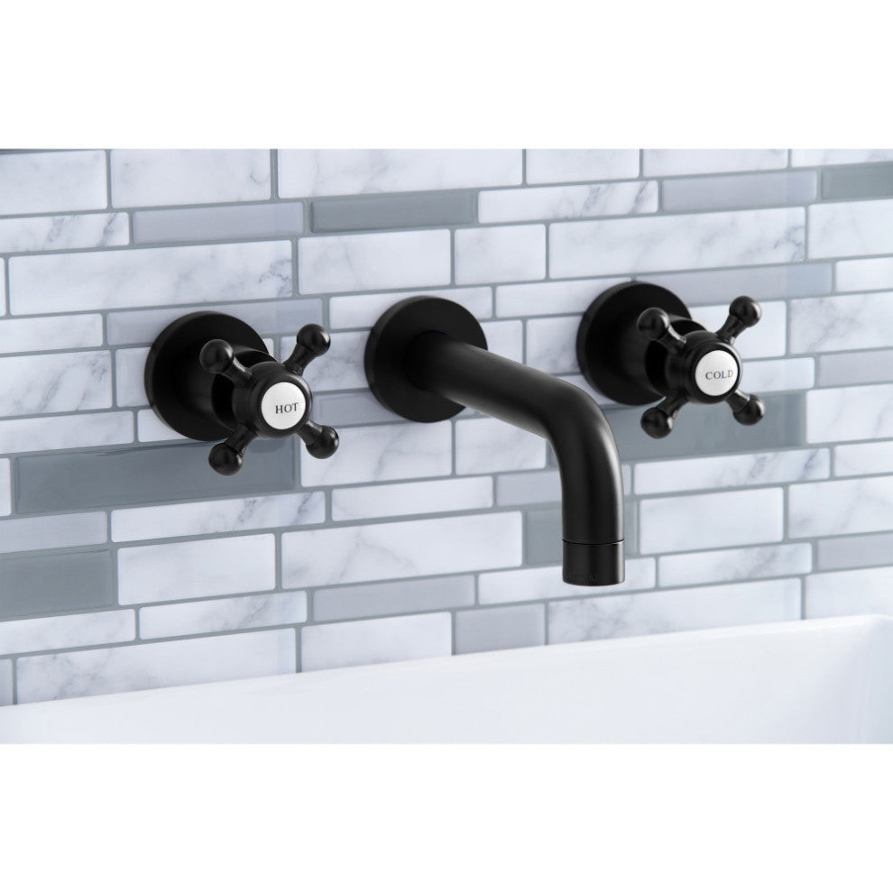Kingston Brass KS8120BX 2-Handle 8 in. Wall Mount Bathroom Faucet, Matte Black