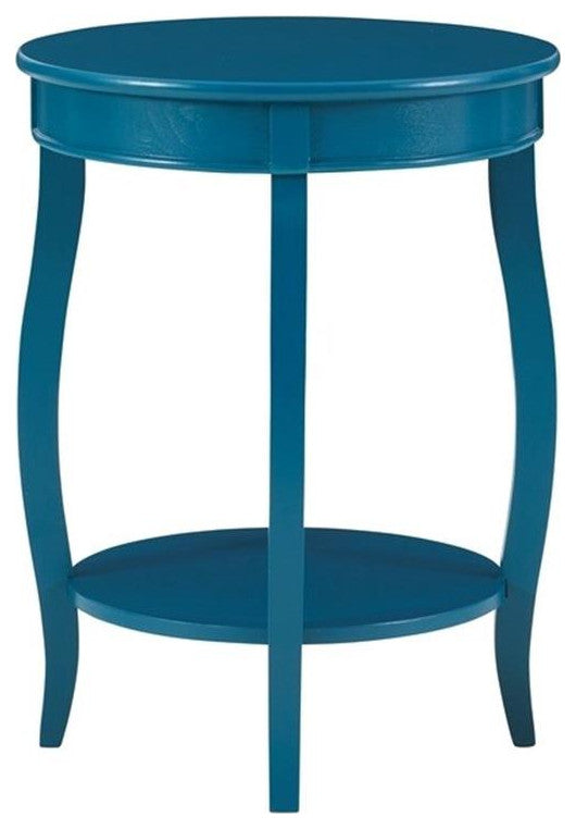 Bowery Hill Round Contemporary Wood End Table with Shelf in Blue