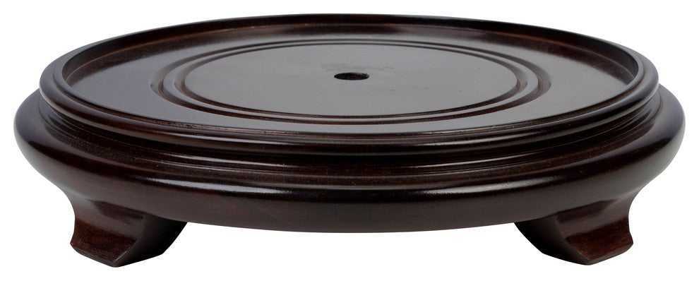 Chinese Wood Low Round Wooden Base, Dark Brown, 13.5"