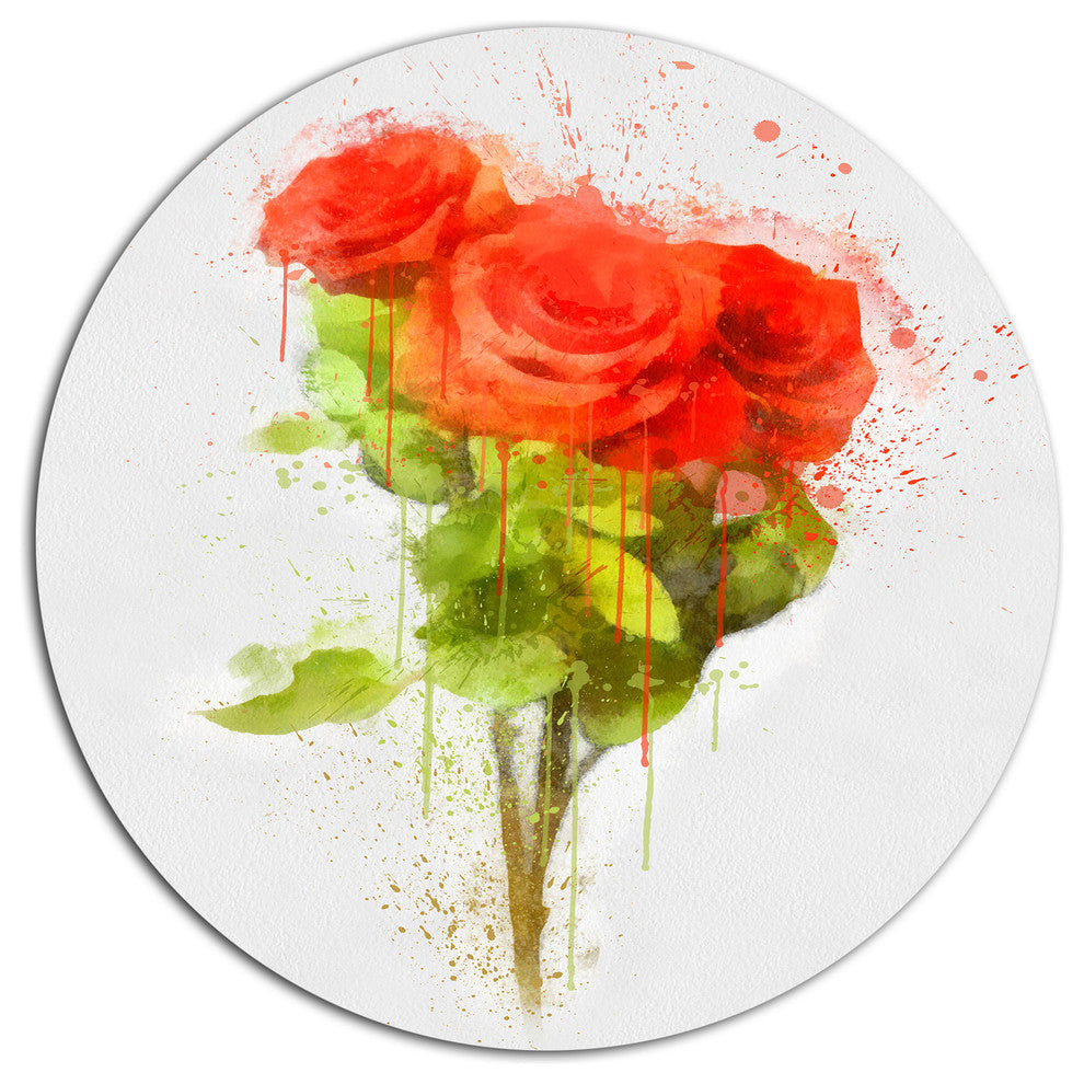 Bunch Of Red Roses Watercolor, Flower Round Wall Art, 11"