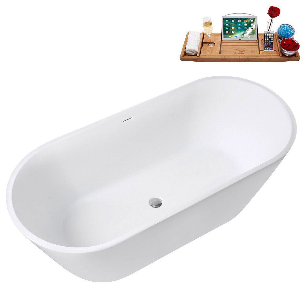 67" Streamline G-51-226-CH Freestanding Bathtub, Tray, Drain, Polished Chrome