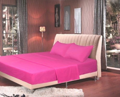 Tache Solid Rose Neon Pink Bed Sheet Set, King