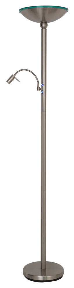 Saturn II 71" Torchiere Lamp w/ Reading Light, Touch Dimmer, Brushed Steel