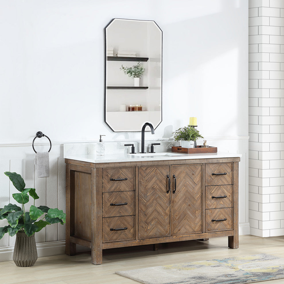 Javier Bath Vanity, Composite Stone Top, Antique Gray, 60", Single Vanity, No Mirror