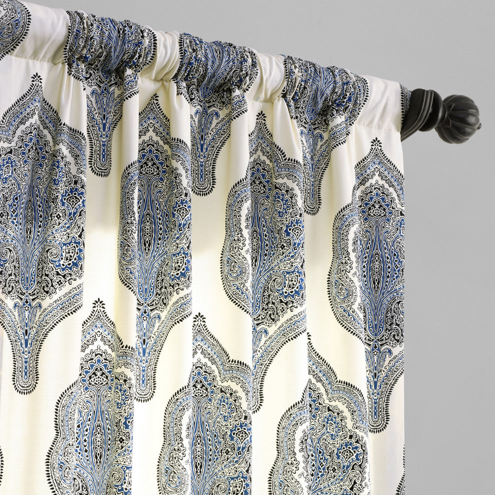 Arabesque Blue Printed Cotton Twill Curtain Single Panel, 50"x84"