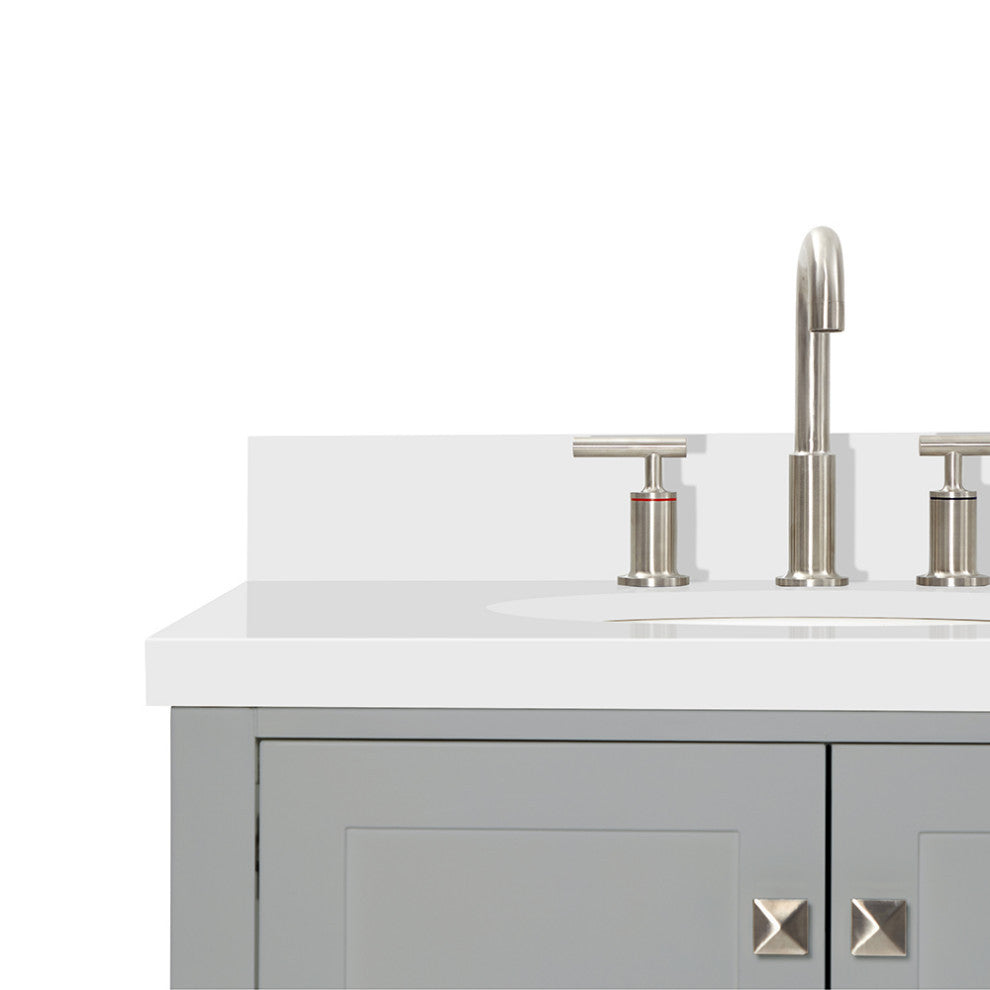 ARIEL Cambridge 73" Double Oval Sink Bathroom Vanity Grey with Quartz Top