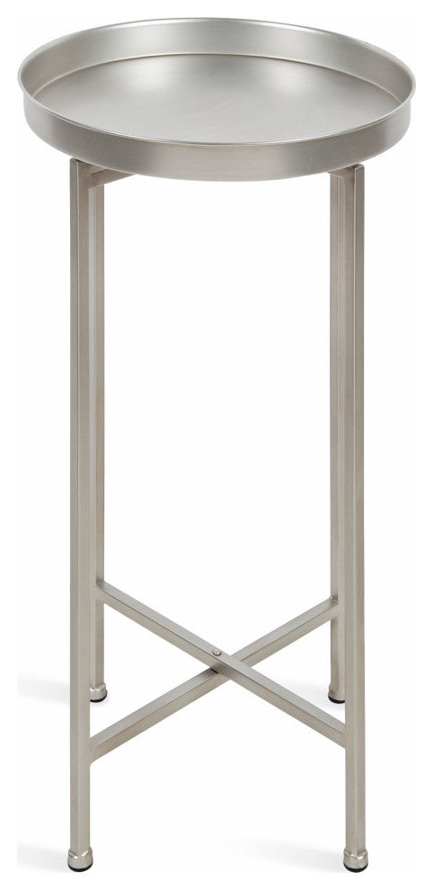 Celia Round Metal Foldable Tray Accent Table, Silver 14x14x25.75