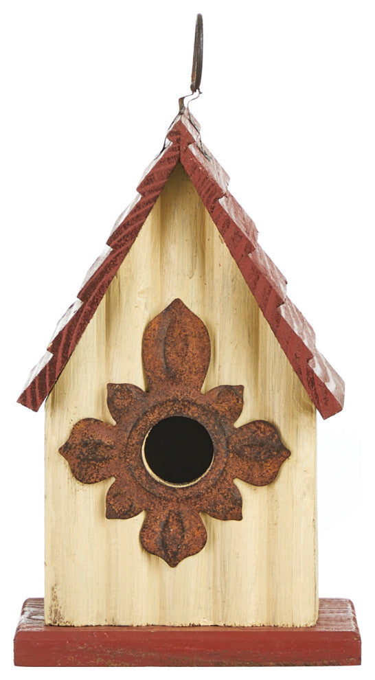 8.94"H Rustic Garden Distressed Wooden Birdhouse, Gambrel Roof