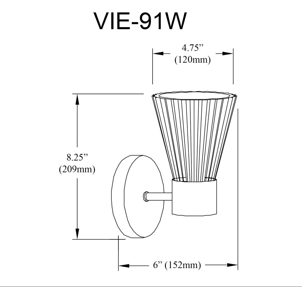 Vienna 1-Light Wall Sconce, Matte Black, Clear Ribbed Glass