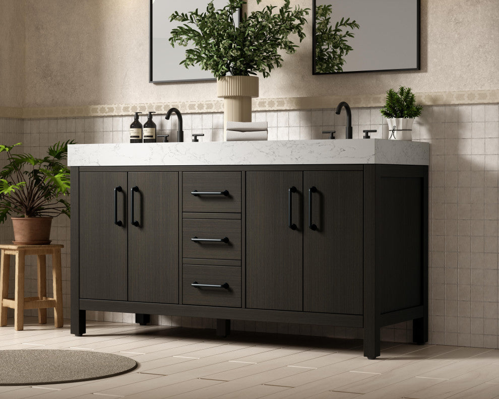 Home Living 60" Double Bathroom Vanity, Mocha Brown