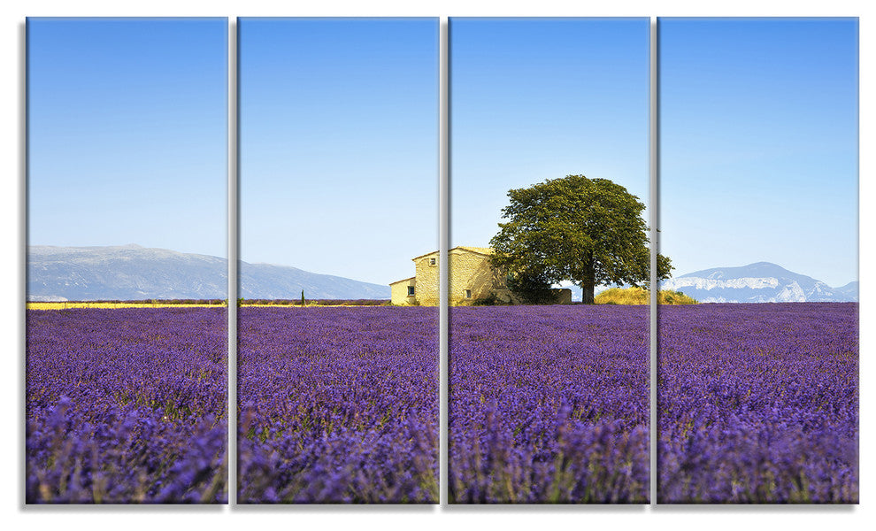 "Lavender Flowers Blooming Field" Landscape Wall Art Print, 4 Panels, 48"x28"