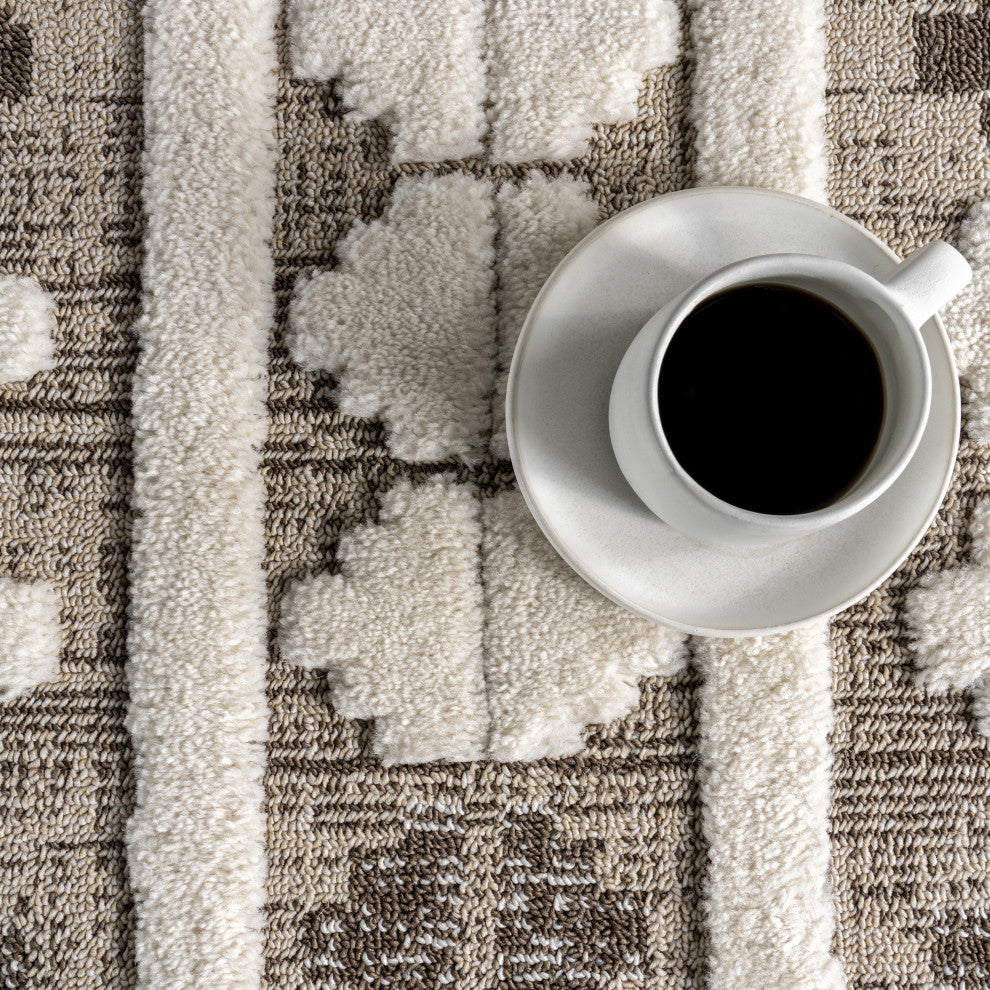 Audience Geometric Tasseled Area Rug, Beige 4' x 6'