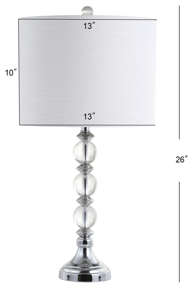 Paul Crystal and Metal LED Table Lamp, Clear and Chrome, Set of 2, 26"