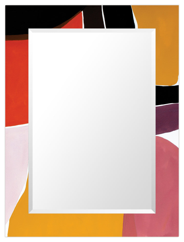 "Finale" Beveled Mirror on Printed Abstarct Tempered Art Glass, 40x30"