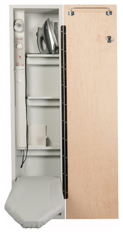 Premium Fixed Position Electric Ironing Center, Flat Maple Veneer Door
