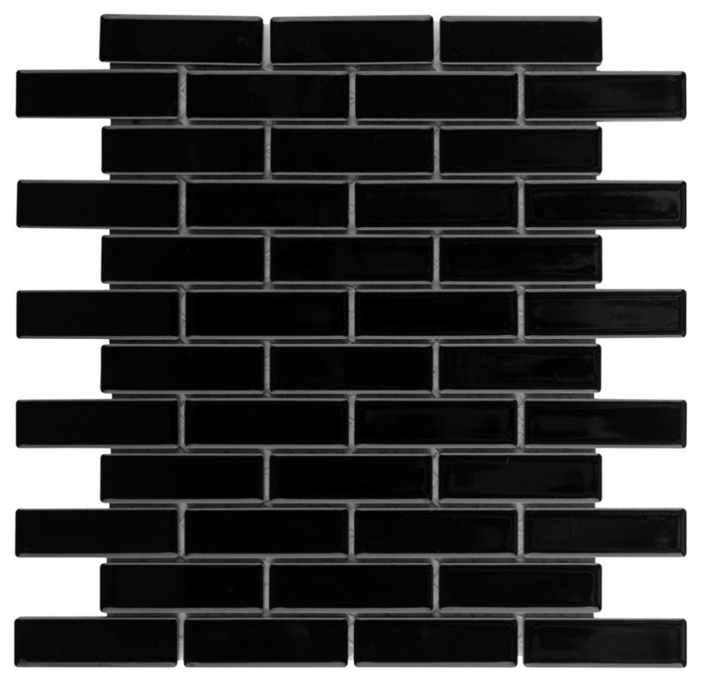Metro Brick Subway Glossy Black Porcelain Floor and Wall Tile