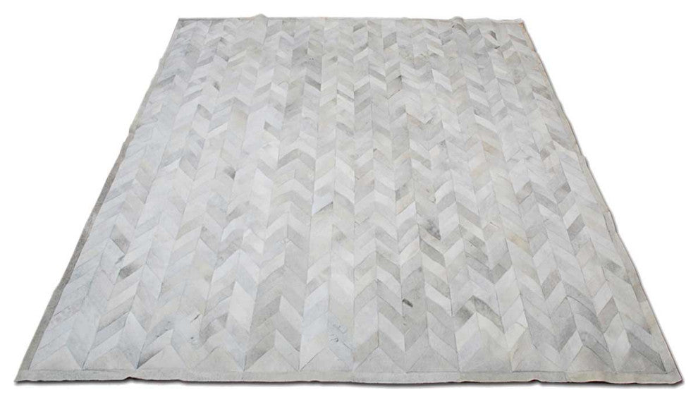 CHEVRON Gray Patchwork Cowhide Rug, 10x14ft