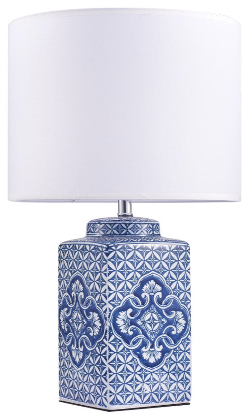 Margaret Metal and Ceramic Table Lamp Lights, White and Blue