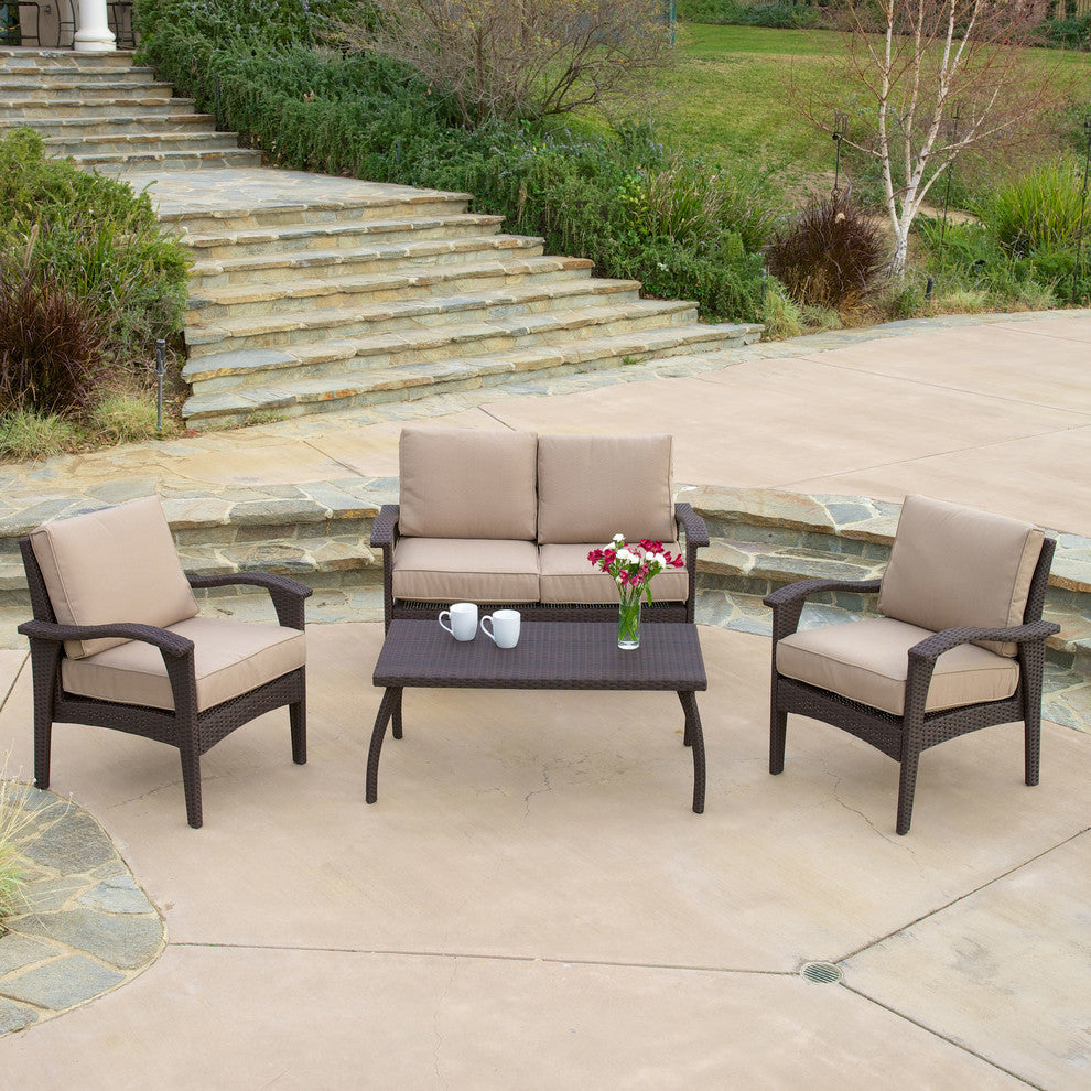 GDF Studio Voyage Outdoor 4Piece Sofa Set, Brown