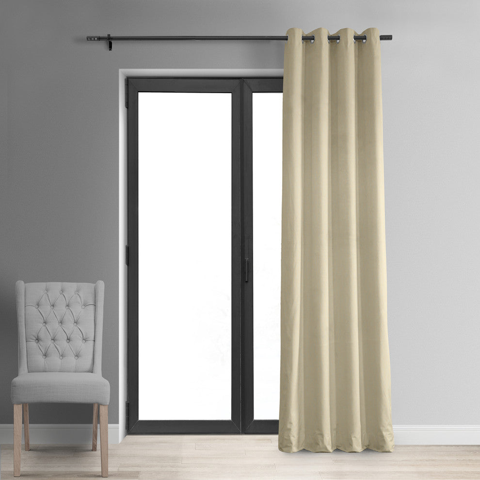 Signature Ecru Grommet Blackout Velvet Curtain Single Panel, 50"x108"
