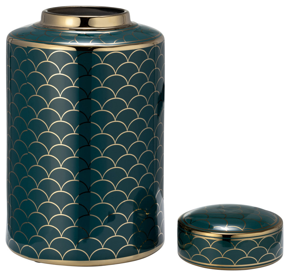 Ceramic 12" Crackle Jar, Lid, Gold
