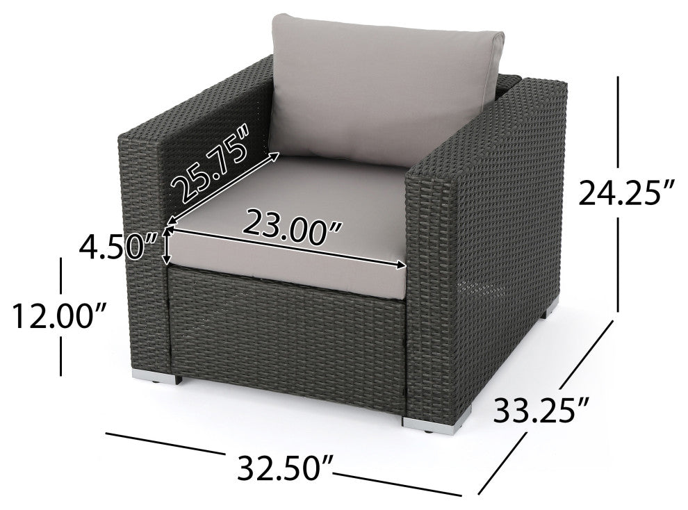 GDF Studio 7-Piece Francisco Outdoor Wicker Seating Sectional Set With Cushions, Gray/Light Gray