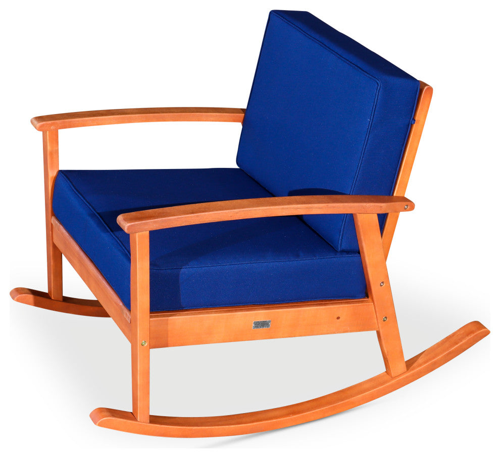 DTY Outdoor Living Longs Peak Eucalyptus Rocker w/ Cushions, Natural Oil, Navy