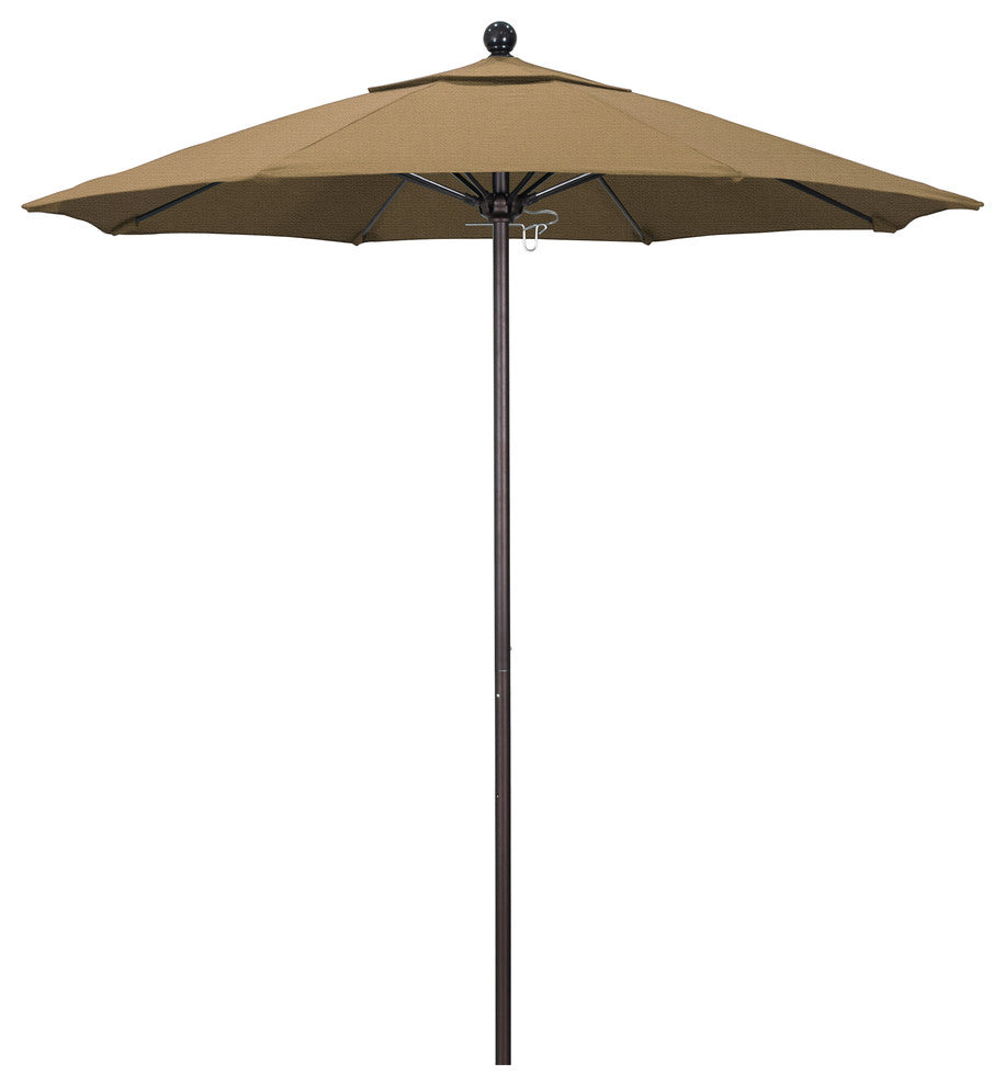 7.5' Bronze Push Lift Fiberglass Rib Aluminum Umbrella, Olefin, Straw
