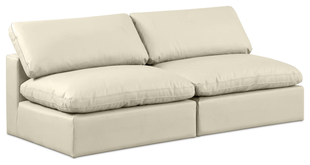 Comfy Upholstered Modular Sofa, Cream, 2-Piece: 2 Armless Chair, Vegan Leather