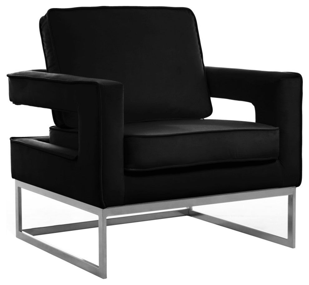 Noah Velvet Upholstered Accent Chair, Black, Chrome Base