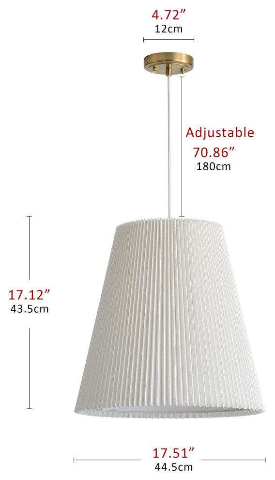 Modern Brass Pendant Lighting With Off-White Pleated Fabric Shade