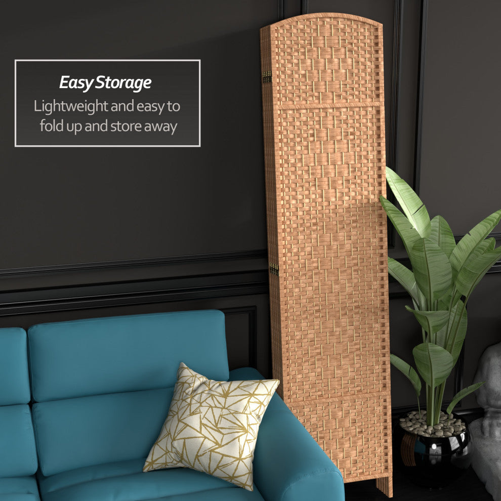 7' Tall Diamond Weave Room Divider, Natural, 6 Panels