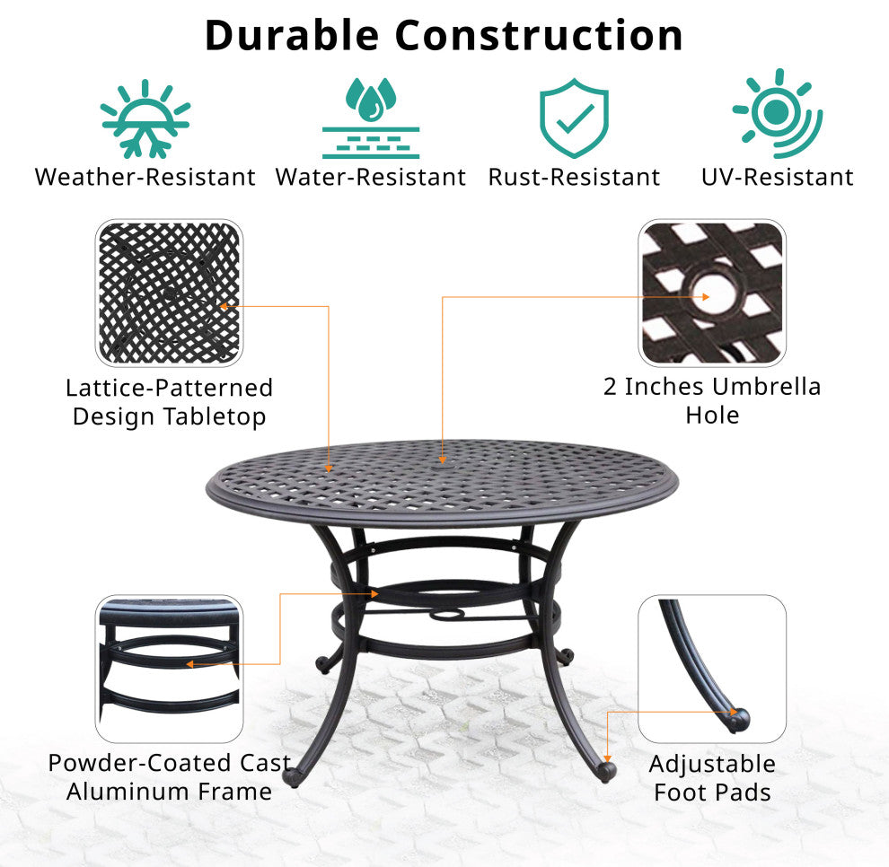 Venice Aluminum 49" Round Dining Table, Espresso Brown