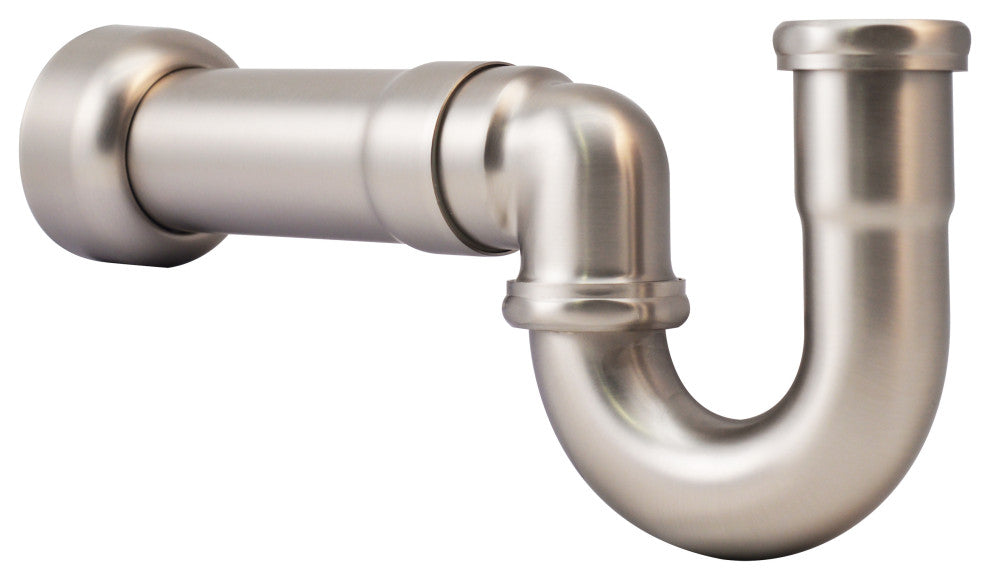 1.5" New England Style P-Trap With High Box Flange In Polished Brass, Satin Nickel
