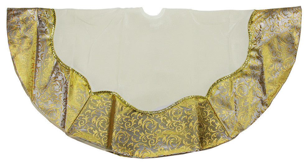 48" White Velvet Tree Skirt With Gold and Silver Border and Metallic Trim