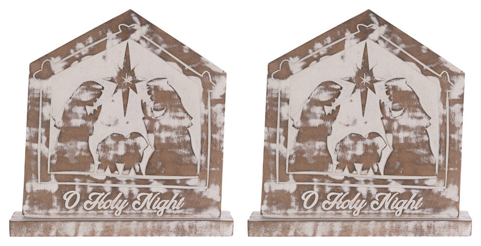 White Washed Nativity Sign, Set of 2