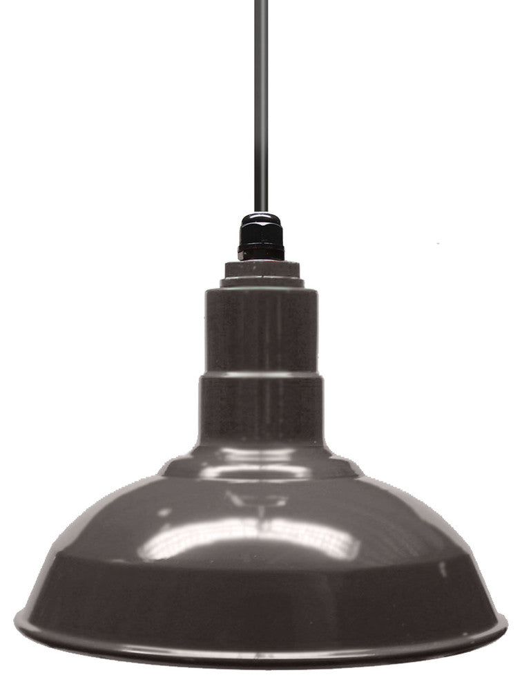 12" Steel Farmhouse Style Pendant Light, El Segundo, Dark Bronze, Black Cord
