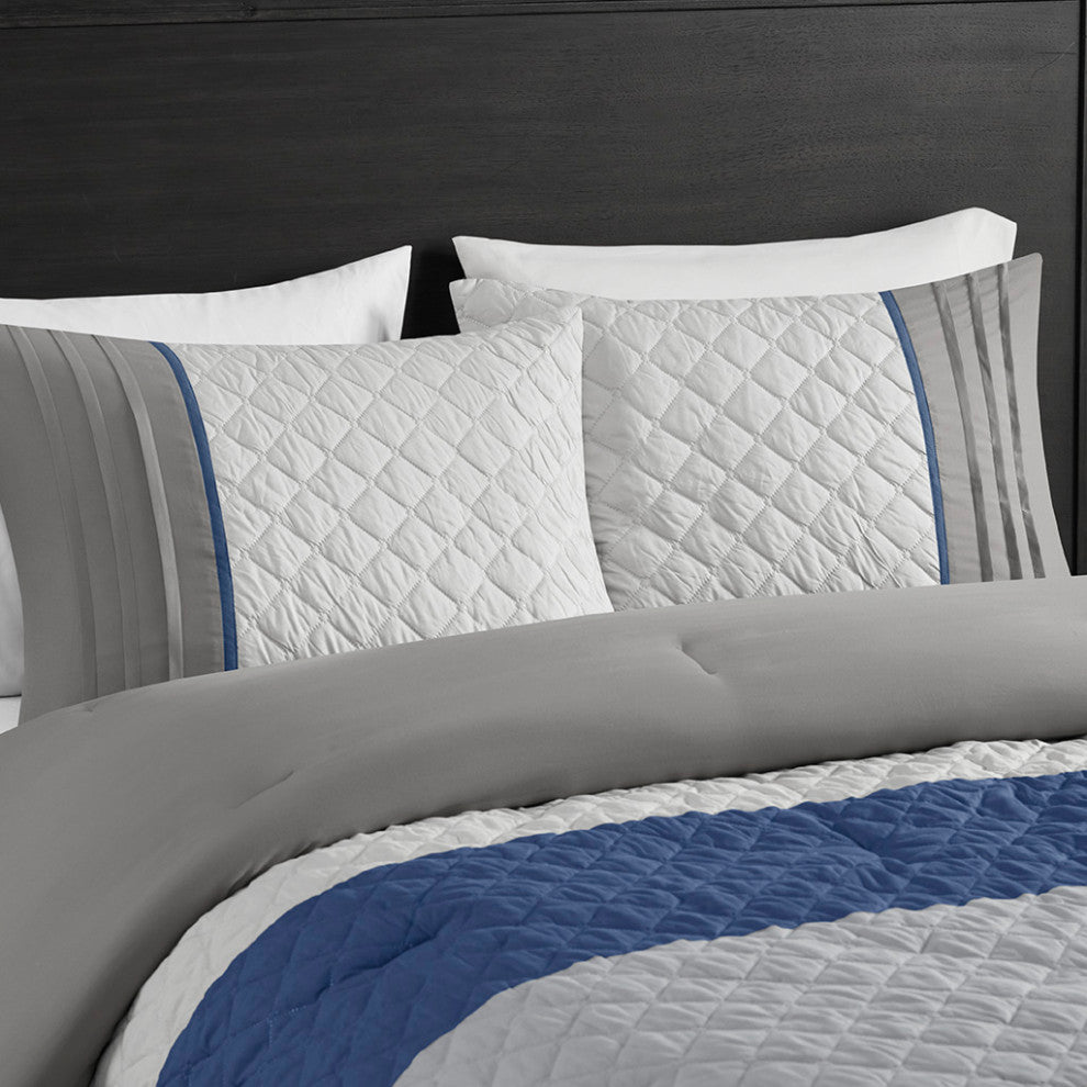 Madison Park Jenson 7 Piece Color Block Stripe Comforter Set With Throw Pillows