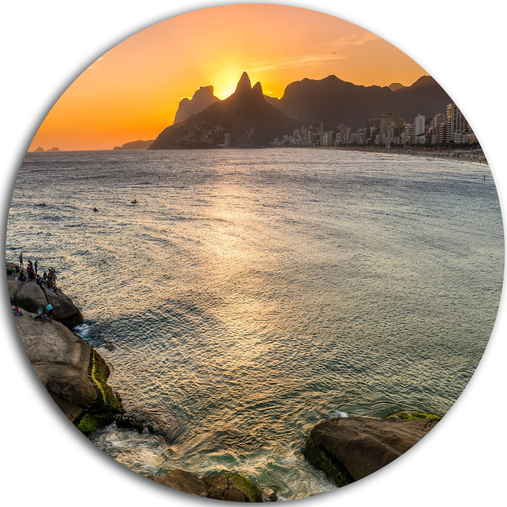 Ipanema In Rio De Janeiro Sunset, Seascape Round Wall Art, 23"