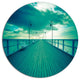 Blue Seascape With Wooden Pier, Bridge Round Metal Wall Art, 11"