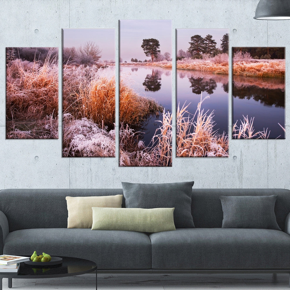 "Fairy Autumn Dawn Panorama" Landscape Print Wall Artwork, 5 Panels, 60"x32"