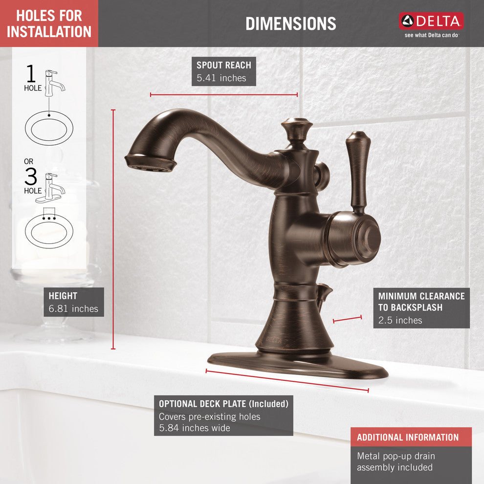 Delta Cassidy Single Handle Bathroom Faucet, Venetian Bronze