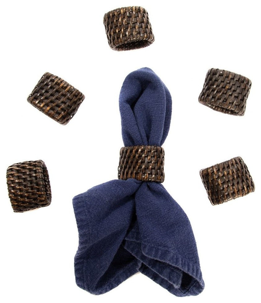 Artifacts Rattan Oval Napkin Rings 6 Piece Set, Tudor Black
