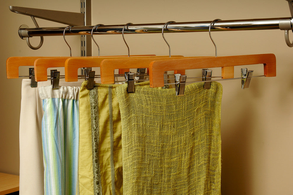 Deluxe Wooden Bottom Hanger With Clips, Natural/Chrome, Box of 25