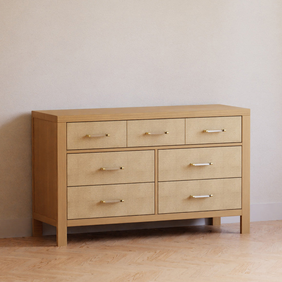 Eloise 7-Drawer Assembled Dresser, Honey and Performance Sand Eco-Weave