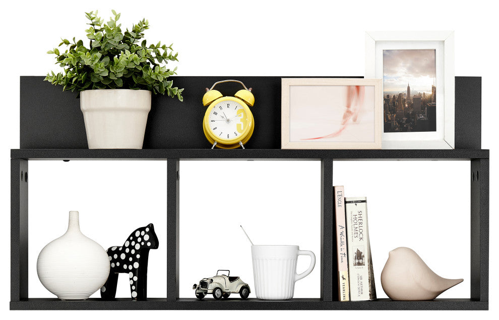 Danya B. Modern 3 Cube Floating Wall Shelf With Display Ledge, Black