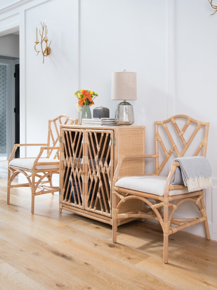 Rattan Chippendale Storage Cabinet With 2 Doors, Natural
