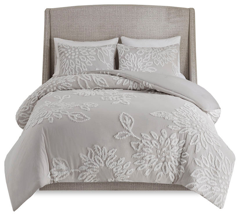 Madison Park Veronica 3 Piece Tufted Cotton Chenille Floral Comforter Set